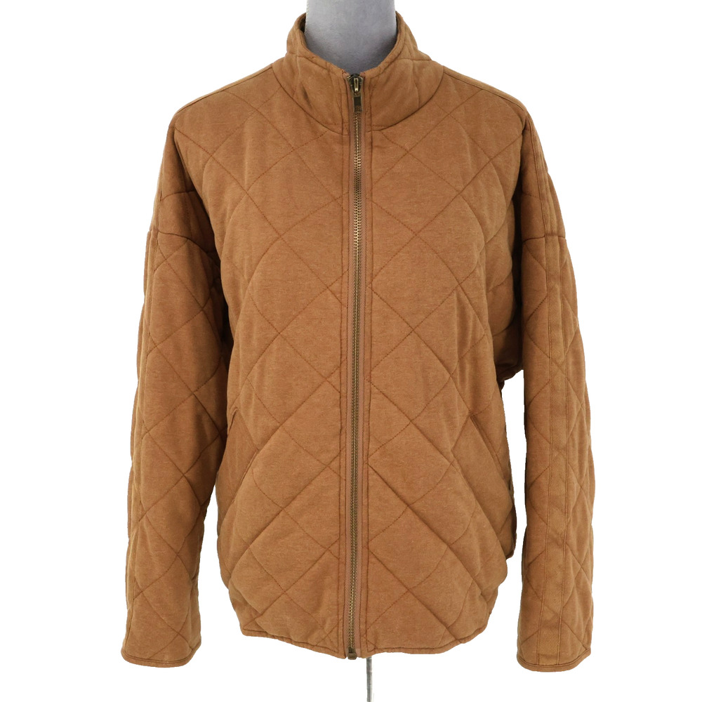 Bagatelle Bomber Jacket Coat Womens Small Brown Quilted Cotton Knit Full Zip